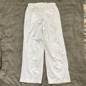 Ellos Women's White Pants Drawstrings‎ Linen Blend Lagenlook Minimalist 14